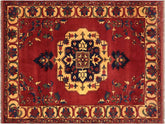 handmade Geometric Kargahi Rust Gold Hand Knotted RECTANGLE 100% WOOL area rug 7x10